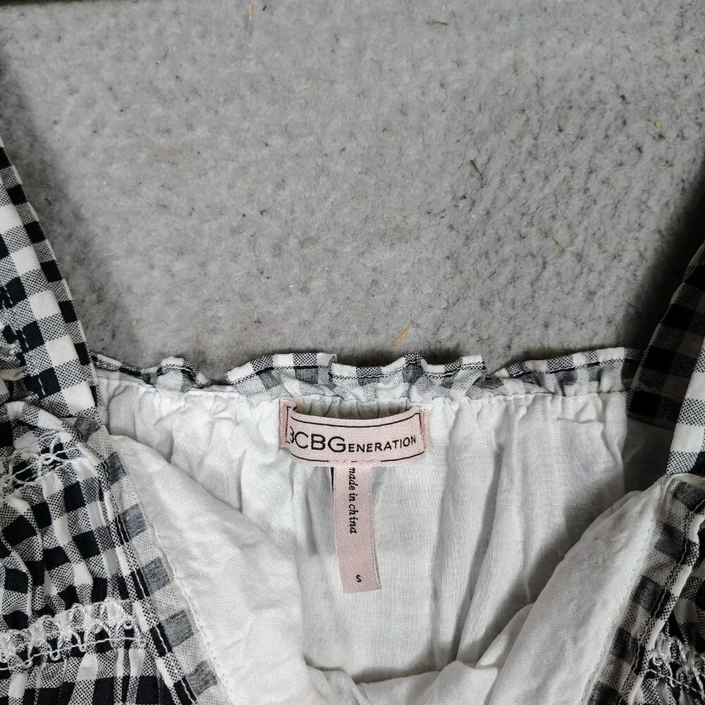 Bcbgeneration Midi Dress Women's Small Black White Gingham Check Poplin Smocked - Picture 9 of 12